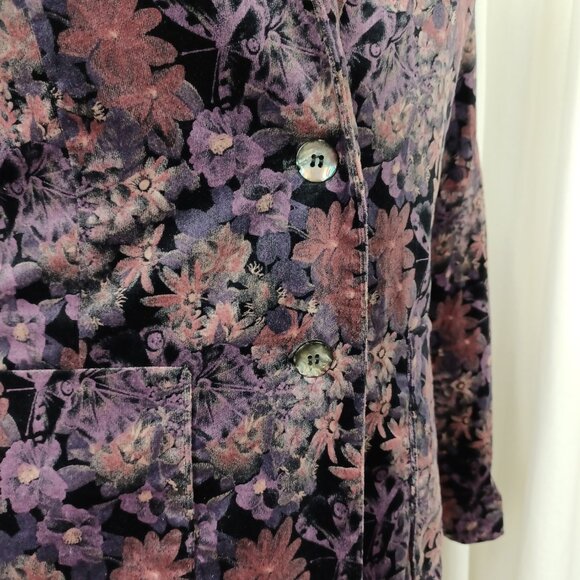 Vintage 70s Dark Floral Cotton Velvet Blazer - Picture 4 of 9